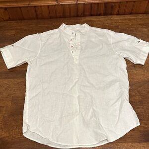 Men's Inserch 100% Linen White Button-Down Shirt with floral buttons size L
